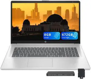 HP 17.3'' Full HD Business Laptop, AMD Ryzen 5 7520U, 8GB RAM, 672GB Storage(512GB SSD+ 160GB Docking Station), AMD Radeon Graphics, Numeric Keypad, Windows 11 Home, Silver