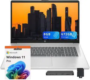 HP 17.3'' Full HD Business Laptop, AMD Ryzen 5 7520U, 8GB RAM, 672GB Storage(512GB SSD+ 160GB Docking Station), AMD Radeon Graphics, Numeric Keypad, Windows 11 Pro, Silver HP 17.3'' Full HD Business Laptop, AMD Ryzen 5 7520U, 8GB RAM, 672GB Storage(512GB SSD+ 160GB Docking Station), AMD Radeon Graphics, Numeric Keypad, Windows 11 Pro, Silver