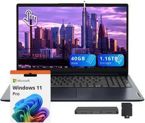 Lenovo IdeaPad 1i 15.6" FHD Touchscreen Laptop, Intel i5-1335U, 40GB RAM, 1.16TB Storage (1TB SSD+160GB Docking Station Set), Iris Xe Graphics, Numeric Pad, Windows 11 Pro, Blue