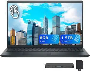 Dell 15.6'' FHD Touchscreen Laptop, Intel Core i5 1334U, 8GB RAM, 1.5TB Storage(512GB SSD + 1TB Docking Station Set), Intel UHD Graphics, Numeric Keypad, Windows 11 Home, Carbon Black