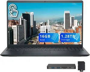 Dell 15.6'' FHD Touchscreen Laptop, Intel Core i7 1355U, 16GB RAM, 1.28TB Storage(1TB SSD + 288GB Docking Station Set), Intel UHD Graphics, Backlit Keyboard, Fingerprint, Win 11, Black