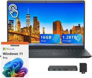 Dell 15.6'' FHD Touchscreen Laptop, Intel Core i7 1355U, 16GB RAM, 1.28TB Storage(1TB SSD + 288GB Docking Station Set), Intel UHD Graphics, Backlit Keyboard, Fingerprint, Win 11 Pro, Black