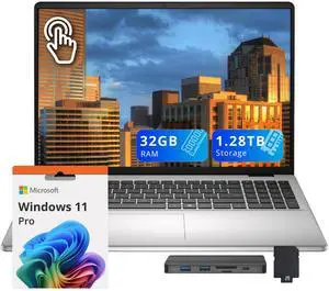 Dell 16'' Full HD+ IPS Touchscreen Laptop, Intel Core i7 150U, 32GB RAM, 1.28TB Storage(1TB SSD + 288GB Docking Station Set), Intel Graphics, Backlit Keyboard, Fingerprint, Win 11 Pro, Silver