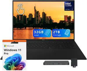 LG Gram 17'' WQXGA Touchscreen Laptop, Intel Ultra 7 258V, 32GB RAM, 2TB Storage(1TB SSD + 1TB Docking Station Set), Intel Arc Graphics, Backlit Keyboard, Copilot, Windows 11 Pro, Black