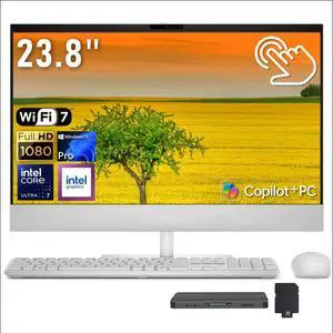 Dell All-in-One AI Desktop, 23.8" FHD Touchscreen Display, Intel Ultra 7-355, 32GB RAM, 3TB Storage (2TB SSD+1TB Docking Station), Intel Graphics, Wireless Keyboard & Mouse, Win 11 Pro, White Dell All-in-One AI Desktop, 23.8" FHD Touchscreen Display, Intel Ultra 7-355, 32GB RAM, 3TB Storage (2TB SSD+1TB Docking Station), Intel Graphics, Wireless Keyboard & Mouse, Win 11 Pro, White