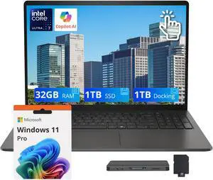 Dell 15 15.6" FHD Touchscreen Laptop, Intel Core Ultra 7 255U, 32GB DDR5, 2TB Storage (1TB SSD+1TB Docking Station Set), Backlit Keyboard, Numeric Keypad, Win 11 Pro, Black Dell 15 15.6" FHD Touchscreen Laptop, Intel Core Ultra 7 255U, 32GB DDR5, 2TB Storage (1TB SSD+1TB Docking Station Set), Backlit Keyboard, Numeric Keypad, Win 11 Pro, Black