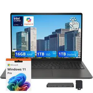 Dell 15 15.6" FHD Touchscreen Laptop, Intel Core Ultra 7 255U, 16GB DDR5, 2TB Storage (1TB SSD+1TB Docking Station Set), Backlit Keyboard, Numeric Keypad, Win 11 Pro, Black Dell 15 15.6" FHD Touchscreen Laptop, Intel Core Ultra 7 255U, 16GB DDR5, 2TB Storage (1TB SSD+1TB Docking Station Set), Backlit Keyboard, Numeric Keypad, Win 11 Pro, Black