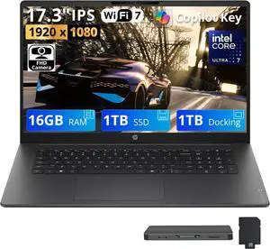 HP OmniBook 3 17.3" FHD IPS AI Laptop, Intel Core Ultra 7 255U, 16GB DDR5, 2TB Storage (1TB SSD+1TB Docking Station), Intel Graphics, Backlit Keyboard, FHD Camera, Wi-Fi 7, Win 11, Mica Silver HP OmniBook 3 17.3" FHD IPS AI Laptop, Intel Core Ultra 7 255U, 16GB DDR5, 2TB Storage (1TB SSD+1TB Docking Station), Intel Graphics, Backlit Keyboard, FHD Camera, Wi-Fi 7, Win 11, Mica Silver