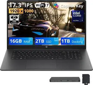 HP OmniBook 3 17.3" FHD IPS AI Laptop, Intel Core Ultra 7 255U, 16GB DDR5, 3TB Storage (2TB SSD+1TB Docking Station), Intel Graphics, Backlit Keyboard, FHD Camera, Wi-Fi 7, Win 11, Mica Silver HP OmniBook 3 17.3" FHD IPS AI Laptop, Intel Core Ultra 7 255U, 16GB DDR5, 3TB Storage (2TB SSD+1TB Docking Station), Intel Graphics, Backlit Keyboard, FHD Camera, Wi-Fi 7, Win 11, Mica Silver