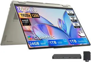 Lenovo Yoga 7a 2-in-1 16" 2K OLED Touchscreen Laptop, AMD Ryzen AI 7 445, 24GB LPDDR5X, 2TB Storage(1TB SSD+1TB Docking Station), Backlit Keyboard, Fingerprint Reader, Win 11, Seashell Lenovo Yoga 7a 2-in-1 16" 2K OLED Touchscreen Laptop, AMD Ryzen AI 7 445, 24GB LPDDR5X, 2TB Storage(1TB SSD+1TB Docking Station), Backlit Keyboard, Fingerprint Reader, Win 11, Seashell