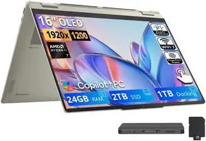 Lenovo Yoga 7a 2-in-1 16" 2K OLED Touchscreen Laptop, AMD Ryzen AI 7 445, 24GB LPDDR5X, 3TB Storage(2TB SSD+1TB Docking Station), Backlit Keyboard, Fingerprint Reader, Win 11, Seashell Lenovo Yoga 7a 2-in-1 16" 2K OLED Touchscreen Laptop, AMD Ryzen AI 7 445, 24GB LPDDR5X, 3TB Storage(2TB SSD+1TB Docking Station), Backlit Keyboard, Fingerprint Reader, Win 11, Seashell