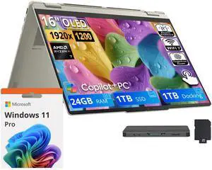 Lenovo Yoga 7a 2-in-1 Laptop, 16" 2K OLED Touchscreen Display, AMD Ryzen AI 7 445, 24GB RAM, 2TB Storage(1TB SSD+1TB Docking Station), Backlit Keyboard, Fingerprint Reader, Win 11 Pro, Seashell Lenovo Yoga 7a 2-in-1 Laptop, 16" 2K OLED Touchscreen Display, AMD Ryzen AI 7 445, 24GB RAM, 2TB Storage(1TB SSD+1TB Docking Station), Backlit Keyboard, Fingerprint Reader, Win 11 Pro, Seashell