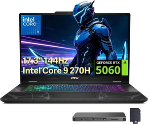 msi Cyborg 17 17.3" FHD 144Hz Gaming Laptop, Intel Core 9-270H, NVIDIA GeForce RTX 5060, 64GB DDR5, 3TB Storage(2TB SSD+1TB Docking Station Set), Backlit Keyboard, Win 11 Pro, Translucent Black