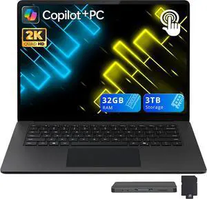 Microsoft Surface 15" 2K Touchscreen Laptop, Snapdragon X Elite X1E-80-100, 32GB LPDDR5X, 3TB Storage (2TB SSD+1TB Docking Station), Backlit Keyboard, Copilot+ PC, Wi-Fi 7, Win 11, Black Microsoft Surface 15" 2K Touchscreen Laptop, Snapdragon X Elite X1E-80-100, 32GB LPDDR5X, 3TB Storage (2TB SSD+1TB Docking Station), Backlit Keyboard, Copilot+ PC, Wi-Fi 7, Win 11, Black