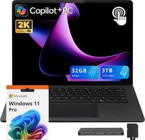 Microsoft Surface Copilot+ PC Laptop, 15" 2K Touchscreen Display, Snapdragon X Elite X1E-80-100, 32GB RAM, 3TB Storage (2TB SSD+1TB Docking Station), Backlit Keyboard, Wi-Fi 7, Win 11 Pro, Black Microsoft Surface Copilot+ PC Laptop, 15" 2K Touchscreen Display, Snapdragon X Elite X1E-80-100, 32GB RAM, 3TB Storage (2TB SSD+1TB Docking Station), Backlit Keyboard, Wi-Fi 7, Win 11 Pro, Black