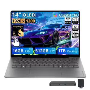 HP 14" OmniBook X Laptop for Work & Creation, Snapdragon X Plus, 16GB LPDDR5X, 1.5TB Storage (512GB SSD+1TB Docking Station), Adreno Graphics, Long Battery Life, Webcam, Windows 11, Meteor Silver HP 14" OmniBook X Laptop for Work & Creation, Snapdragon X Plus, 16GB LPDDR5X, 1.5TB Storage (512GB SSD+1TB Docking Station), Adreno Graphics, Long Battery Life, Webcam, Windows 11, Meteor Silver