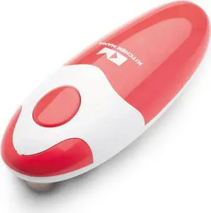 Kitchen Mama Electric Can Opener: Open Your Cans with A Simple Push of Button - Smooth Edge, Food-Safe and Battery Operated Handheld Can Opener(Red)