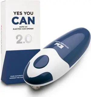 Kitchen Mama Electric Can Opener 2.0: Upgraded Blade Opens Any Can Shape - No Sharp Edge, Food-Safe, Handy with Lid Lift, Battery Operated Handheld Can Opener (Navy Blue)