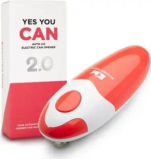 Kitchen Mama Electric Can Opener 2.0: Upgraded Blade Opens Any Can Shape - No Sharp Edge, Food-Safe, Handy with Lid Lift, Battery Operated Handheld Can Opener (Red V2)