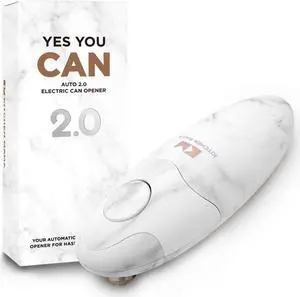 Kitchen Mama Electric Can Opener 2.0: Upgraded Blade Opens Any Can Shape - No Sharp Edge, Food-Safe, Handy with Lid Lift, Battery Operated Handheld Can Opener (Marble White)