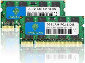 Rasalas PC2-5300 KIT 4GB(2X2GB) DDR2 667 DDR2 4GB Kit (2x2GB) DDR2 PC2-5300S DDR2 Sodimm PC2-5300S 1.8V CL5 RAM Memory Modules for Intel, MAC, AMD System Notebook Laptop