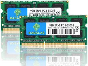 RASALAS 8GB(2X4GB) KIT PC3-8500 DDR3 1066Mhz 8500s 4GB SODIMM RAM Laptop Memory Upgrade for Notebook 204PIN 1.5V Memory