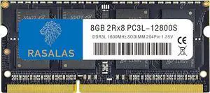 Rasalas DDR3L 8GB DDR3 1600MHz PC3L-12800 1x8GB DDR3 Non ECC Unbuffered 1.35V CL11 2Rx8 Dual Rank SODIMM Laptop Memory RAM