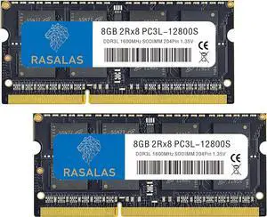 Rasalas 16GB 2x 8GB DDR3-1600 1600MHz PC3L-12800S 12800 Non-ECC Unbuffered 1.35V CL11 2Rx8 Dual Rank SODIMM Laptop Memory RAM Memory