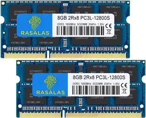Rasalas DDR3 RAM 16GB Kit (2x8GB) DDR3L 1600MHz PC3L-12800 16GB Non ECC Unbuffered 1.35V CL11 2Rx8 Dual Rank SODIMM Laptop Memory