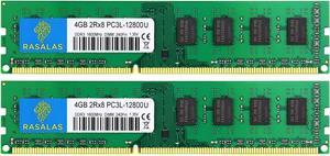 Rasalas PC3L-12800U 8GB Kit (2X 4GB) DDR3 1600 Ram 8GB PC3L 12800 DDR3 8GB 2Rx8 DDR3 Udimm 1.35V CL11 RAM Memory Module for Desktop