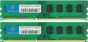 Rasalas PC3-12800U 16GB Kit DDR3 1600MHz (2x8GB) DDR3L 12800U RAM 2Rx8 DDR3L-1600 Udimm CL11 1.35V Desktop Computer Memory