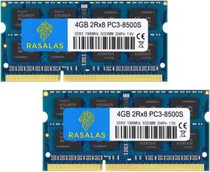 Rasalas PC3-8500 8GB Kit (2x4GB) DDR3 1066MHz Sodimm 2RX8 DDR3 1066MHz PC3-8500S 1.5V CL7 Memory for Laptop