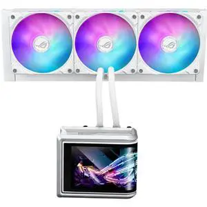 ASUS ROG Ryuo IV SLC 360 ARGB White Edition All-in-one AIO Liquid CPU Cooler with 360mm Radiator, 3D visual effects, curved 6.67'' AMOLED screen and ROG AF 12C ARGB fan