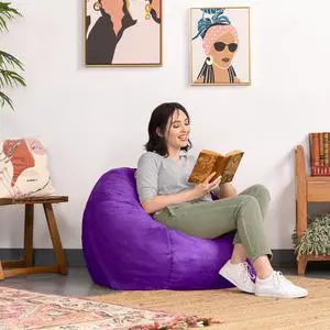 Jaxx Saxx 3 Foot Round Bean Bag w/ Removable Cover, Grape