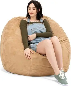Jaxx Saxx 4 Foot Round Bean Bag w/ Removable Cover, Camel