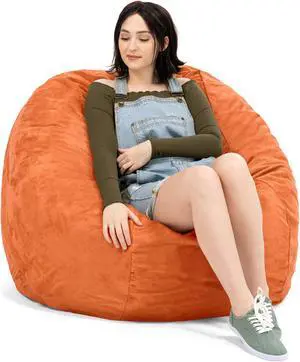 Jaxx Saxx 4 Foot Round Bean Bag w/ Removable Cover, Mandarin