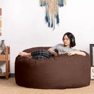 Jaxx Saxx 5 Foot Large Bean Bag w/ Removable Cover, Chocolate