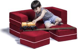 Jaxx Zipline Modular Kids Loveseat & Ottomans, Cherry
