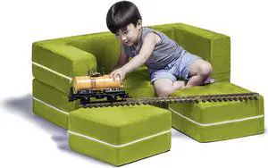 Jaxx Zipline Modular Kids Loveseat & Ottomans, Lime