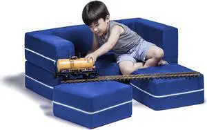 Jaxx Zipline Modular Kids Loveseat & Ottomans, Blueberry