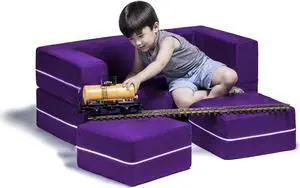 Jaxx Zipline Modular Kids Loveseat & Ottomans, Grape