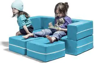 Jaxx Zipline Modular Kids Loveseat & Ottomans, Teal