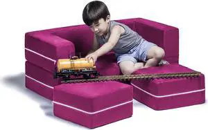 Jaxx Zipline Modular Kids Loveseat & Ottomans, Fuchsia