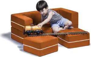 Jaxx Zipline Modular Kids Loveseat & Ottomans, Mandarin