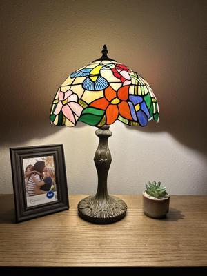 Tiffany Table Lamp Stained Glass Hummingbird Flowers LED Bulb Included For Living Room Bedroom Bedside Office Hotel 12"W*19"H