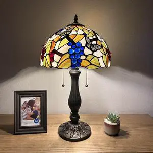 ENJOY DECOR LAMPS Tiffany Style Table Lamp Green Stained Glass Butterfly LED Bulbs Included for Living Room Bedroom 12"W*12"D*22"H