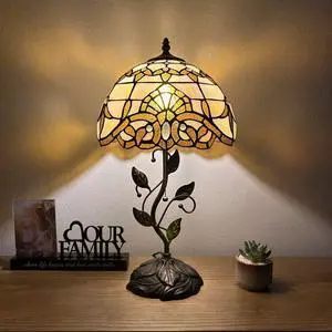 ENJOY DECOR LAMPS Tiffany Style Table Lamp Gold Stained Glass Baroque Style Lavender Included LED Bulb for Living Room Bedroom Bedside 12"W*12"D*22"H