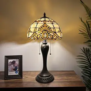 ENJOY DECOR LAMPS Tiffany Style Table Lamp Gold Stained Glass Baroque Style Lavender For Bedroom Living Room 12"W*12"D*22"H