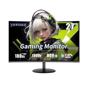 Viewedge 27 inch Curved Gaming Monitor 180Hz, FHD 1080P VA Screen 1800R Computer Monitor 27 inch, 1ms with FreeSync, Low Motion Blur,DP HDMI Monitor, Built-in Speakers, Support Wall Mount Install