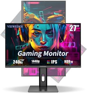 Viewedge Gaming Monitor 27 inch QHD (2560x1440p) 240Hz Computer Monitor, 1ms HDR10 IPS DisplayPort HDMI 2K Vertical Monitor, Wall Mountable Built-in Speakers